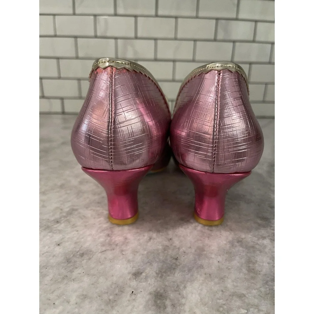 Irregular Choice Pink Purple Shimmer Mary Jane Heels with Blue Glitter Bows